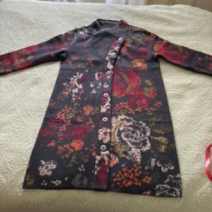 Vintage Floral Print Sweater Coat